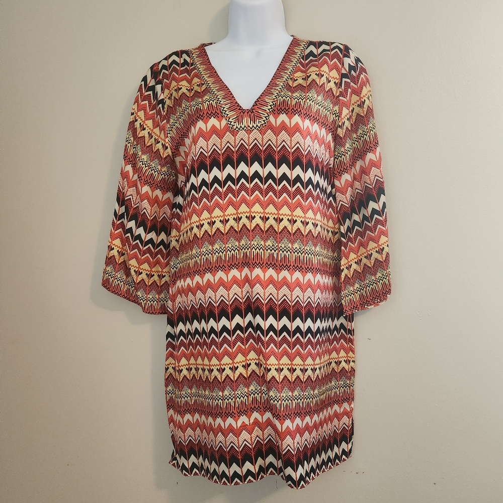 Chevron Patterned Midi Dress - Multicolor - image 1